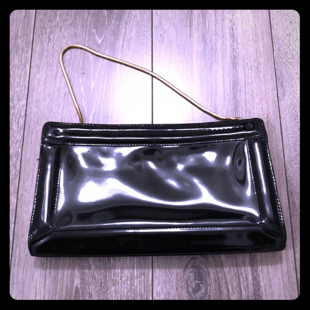 Black patent leather clutch